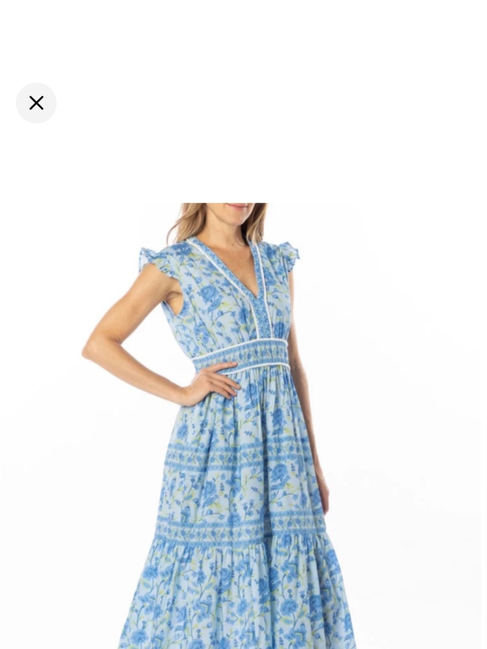 Sky Blue Floral V-Neck Maxi Dress with Flutter Sleeves